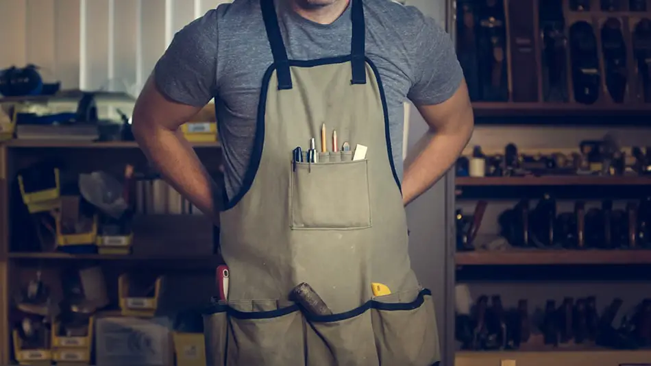 Woodworker wearing an apron