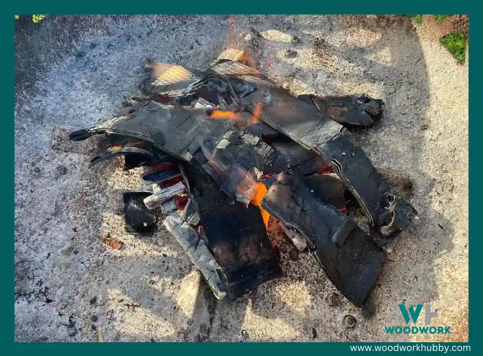 An image showing a burning plywood scraps that are leftover from untreated plywood