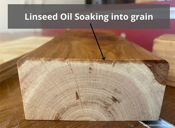 Linseed oil soaking into grain of timber