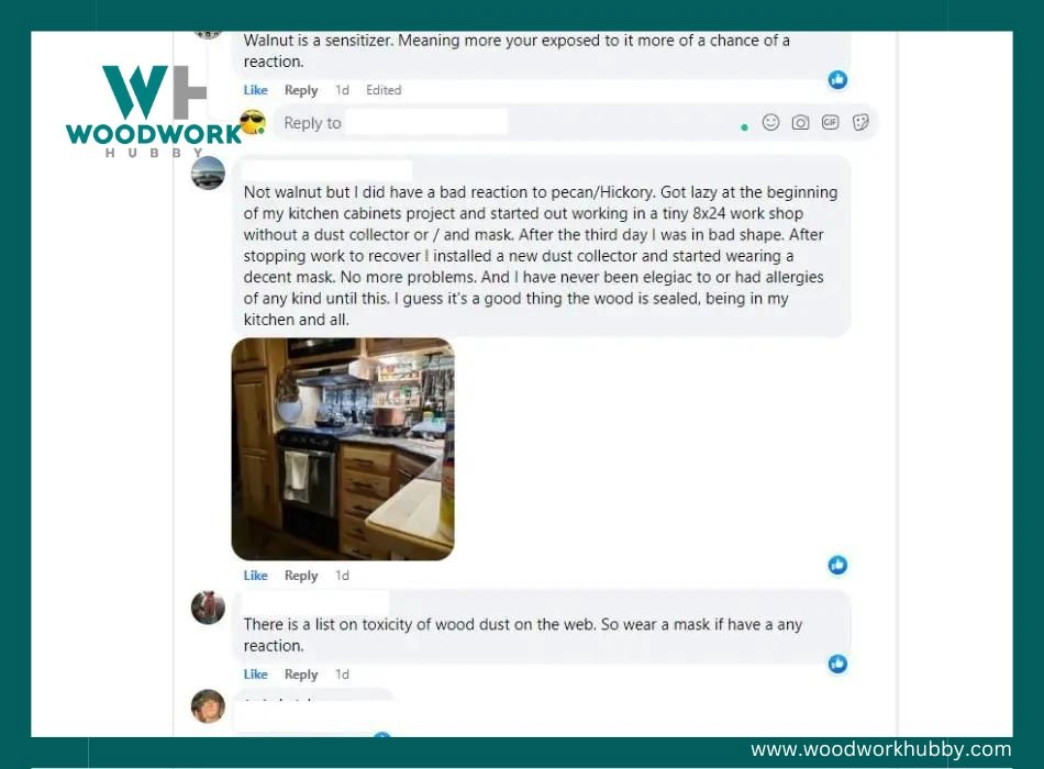 Walnut wood allergy discussion on Facebook 
