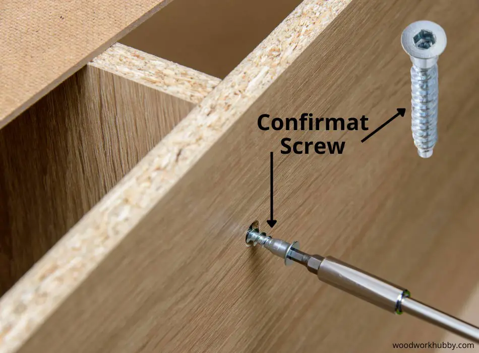 Confirmat screws being used in chipboard