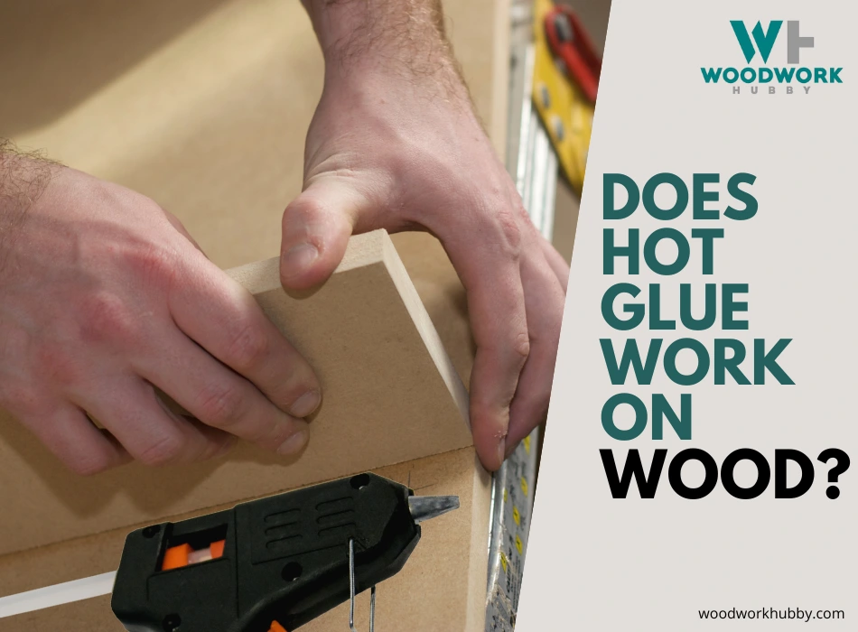 man putting hot glue on wood