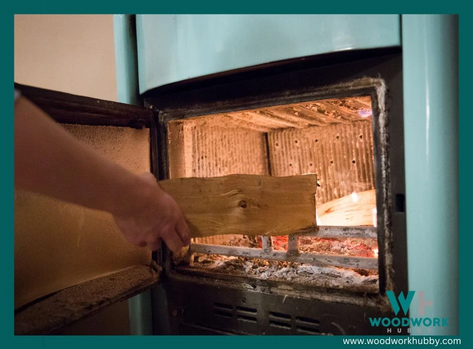 burning wood on stove