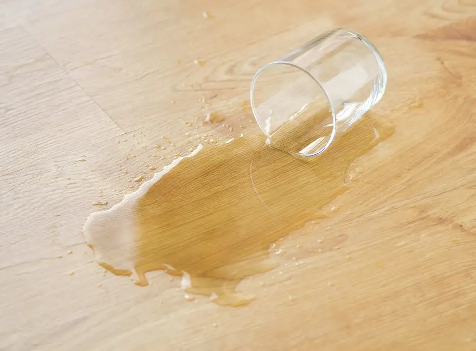 Spilled water over a plywood board