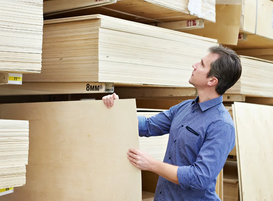 OSB Or Plywood: Best Workbench Top for Woodworking 8 A man checking plywood in a store