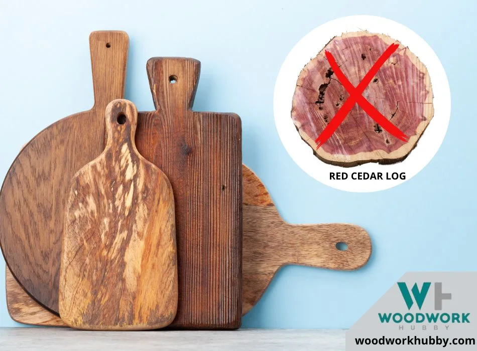 RED cedar log with other wooden cutting boards