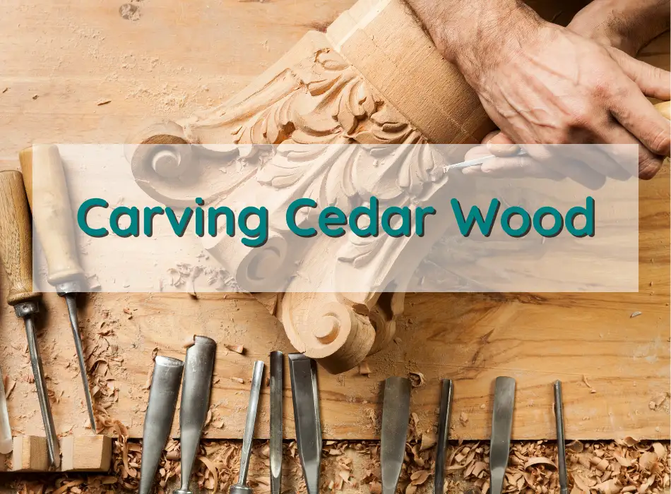 Carving cedar wood with carving tools