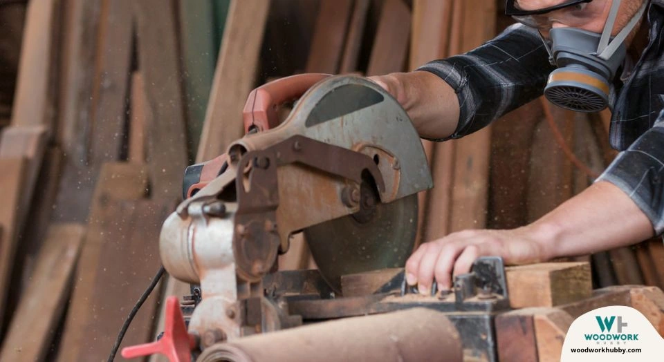 me wearing a mask while cutting a pressure treated wood